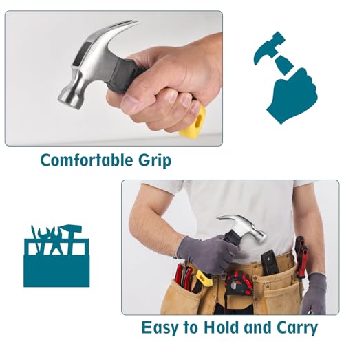 Small Claw Hammer - Mini Hammer for Women&Kids, Camping Hammer, Stubby Tack Hammer, Nail Hammer with Magnetic - color: Yellow