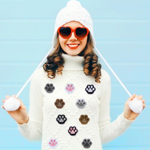Hotop 48 Pcs Paw Print Iron on Patches for Outdoor Hats - style: Paw Print