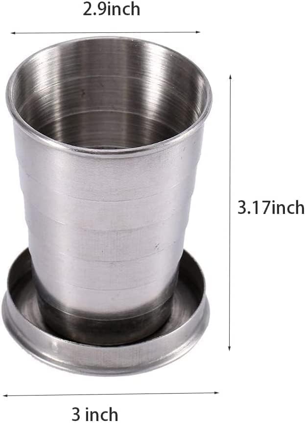 Stainless Steel Collapsible Cup, 250ml, Portable Foldable Travel Mug with Keychain for Camping, Hiking, Outdoor Use