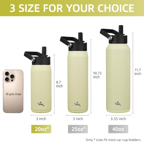 Konokyo 20 oz Insulated Stainless Steel Water Bottle with 3 Lids - color: Macaron Green, size: 20 Ounces