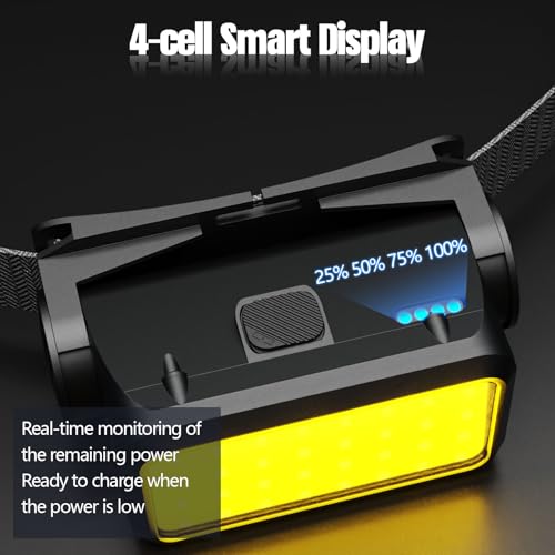 Rechargeable LED Headlamp,Hard Hat Headlight,3000 Lumen Ultra-Light Bright Waterproof Head Lamp Lightweight White/Yellow Flashlight for Camping,Hiking,Running,Repairing,Fishing,Camping Gear