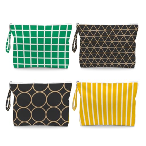 Fokongna Wet Bag, 4 Pack Waterproof Reusable Toiletry Storage Pouch, Dry Wet Keep Separate for Travel Shower Gym Cosmetic Essentials - color: Retro Geometric Stripes