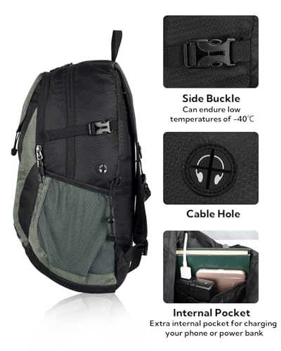 WATERFLY Lightweight Packable Hiking Backpack, 30L Day Pack | Foldable, Water Resistant Travel Daypack with Multiple Pockets, Wet Pocket, Ultralight Day Pack for Woman Man, Everyday Carry - color: Black & Grey