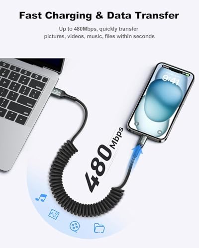 USB A to USB C Cable Coiled USB C Cable for Car Braided USB to USB C Cable | USBC Fast Charging Cord 3FT Compatible with iPhone 17 16 15/iPad/Samsung Galaxy/Google Pixel and More USB C Device-Red - color: Red, size: 3FT - 2Pack, style: USB A to USB C