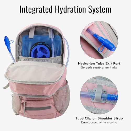 Zavothy 20L Multipurpose Hiking Backpack with 3L Water Bladder – Durable Hydration Backpack with Insulated Bladder Compartment, Hidden Helmet Holder & Rain Cover – for Hiking, Commuting, and Camping - color: Pink