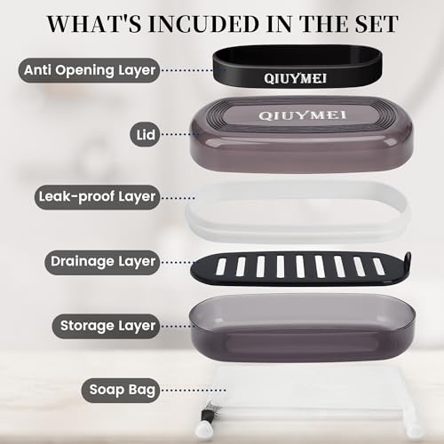 Shampoo Bar Holder Travel Case | Leakproof Soap Container with Lid & Drain Tray | Includes Silicone Strap and Soap Bag | Compatible with Kitsch Solid Shampoo and Conditioner Bars (Black, Large) - color: Black Style A-large