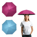 Umbrella Hat, Fishing Hat Hands Free Waterproof Adjustable Sun | Rain Cap Elastic Band Fit Camping - color: Sky Blue/Rose Red