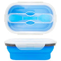 CARTINTS 800ml Collapsible Bento Lunch Box, Silicone Food Storage Container, with Leakproof Lids and Spoon, Microwave Freezer Safe, Blue - color: Blue 800ml Bento Box
