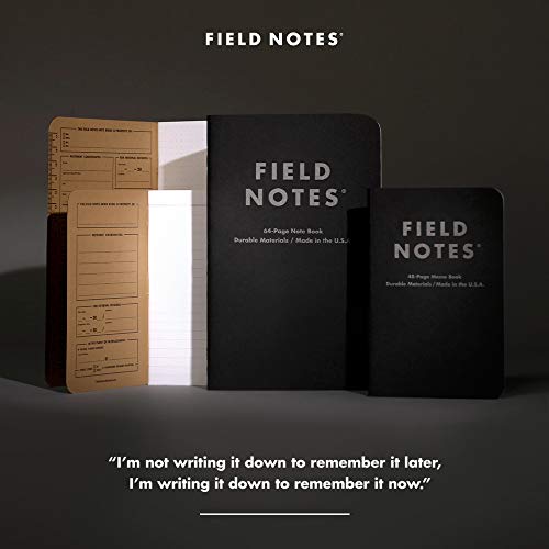 Field Notes 2-Pack Pitch Black Notebooks (4.75" X 7.5"), Ruled, 64 Pages | Thin Pocket Sized EDC Notebook With 90 GSM Paper & Paperback Cover | Work Notebooks For Note Taking | Made in the USA - size: Large Size (4.75" x 7.5") 2-Pack - Ruled Paper