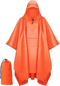 Extra Thick Waterproof Hooded Rain Poncho for Adults Lightweight Raincoat Jacket with Pocket for Hiking Camping Emergency - color: Orange