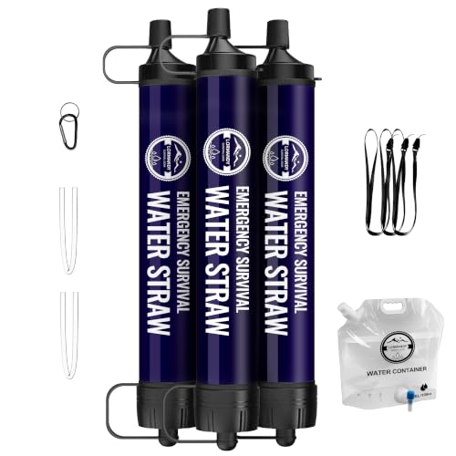 Outdoor Portable Emergency Water Filter Straw, 3-Pack for Hiking Camping Fishing, Survival Gear Purification System, Personal Travel Accessories - size: 3PCS