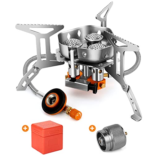 Odoland 3500W/6800W Windproof Camp Stove Camping Gas Stove with Fuel Canister Adapter, Piezo Ignition, Carry Case, Portable Collapsible Stove Burner for Outdoor Backpacking Hiking and Picnic - style: 6800W