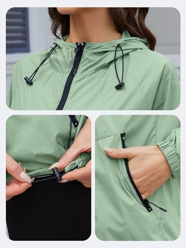 CRIPOM Packable Rain Jacket Women Waterproof Lightweight Jacket With Hood Womens Windbreaker Jacket S-XXL - color: Green, size: Large