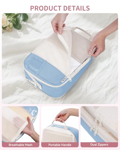 Narwey 6 Set Compression Packing Cubes for Travel, Lightweight Expandable Luggage Organizer Bags, Durable Space Saver Bags (Blue) - color: Blue