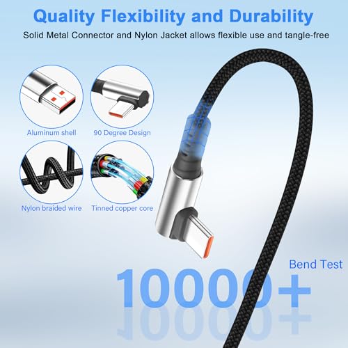 Short USB Type C Charging Cable USB A to C Cable 6A Fast Charging Cord 90 Degree Type C Charger Cable for Car Cell Phone Tablet and USB C Devices 9.8in (USB C Right Angle) - style: USB C Right Angle