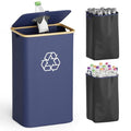 SpaceAid Recycling Bin for Kitchen 26 Gallon, 100L Recycle Bin with Lid and 2 Reusable Inner Bags, for Bottle Can Glass Plastic Stickers, Blue - color: Blue