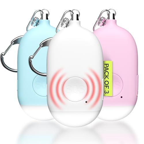 Weten Rechargeable Personal Alarm Keychain - 130dB Siren, LED Light - 3Pack Personal Safety Alert for Women to Carry - Panic Button Alarm for Security - Rape Whistle for Self Defense (Pink&Blue&White) - color: J - Pink&blue&white