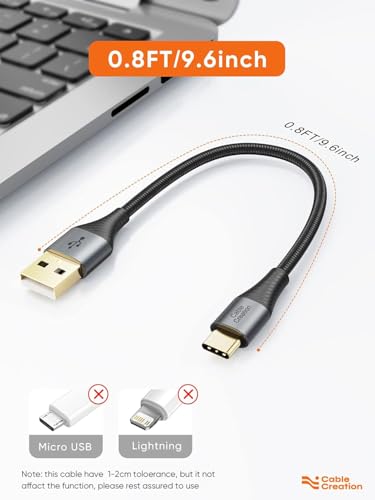 CableCreation Short USB to USB C Cable 0.8FT, Braided USB C Charger Cable - size: 0.8FT, style: A to C