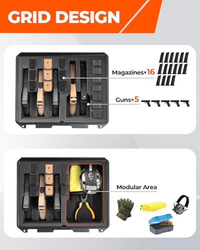 Pistol Case for Multiple Handguns, 3 Foam Types & Multiple Layout Available, Firearm Travel Carrying Case Fits Glock, Beretta, S&W, Waterproof Gun Box - color: Hold 5 Guns (3+2 Layout), size: Premium Foam