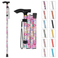 MFE Folding Cane, Portable 5-Level Adjustable Height Walking Stick with Foldable Design, Wrist Strap, and T Handle for Men and Women - color: Pink Floral