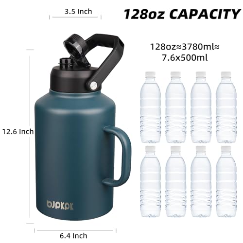 BJPKPK 128oz Stainless Steel Water Bottle, 1 Gallon Insulated Water Jug - color: Navy Blue, style: 128oz-Side Handle