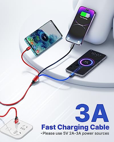 Multi Charger Cable, Fast Multi Charging Cord 3 in 1 Nylon Braided Multiple USB Universal Charging Cable for Type-C, Micro USB, Cell Phones/IP/Samsung Galaxy/Ps/LG/Huawei/Kindle - color: Red, size: 3 in 1 4FT 2PACK