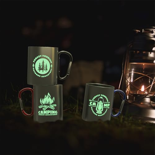 Glow-in-The-Dark Stainless Steel Camping Mug with Carabiner Handle | Double-Wall Vacuum Insulated, Compact & Lightweight 9.5oz Cup for Hiking, Backpacking - color: Black