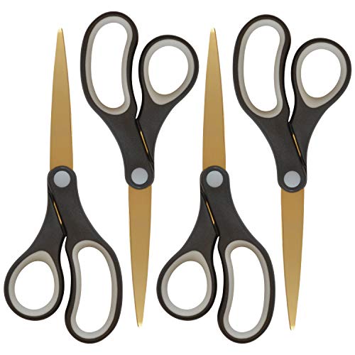 Westcott 55848 8-Inch Titanium-Bonded Scissors For Office and Home, Black/Gold, 4 Pack - size: 4-Pack