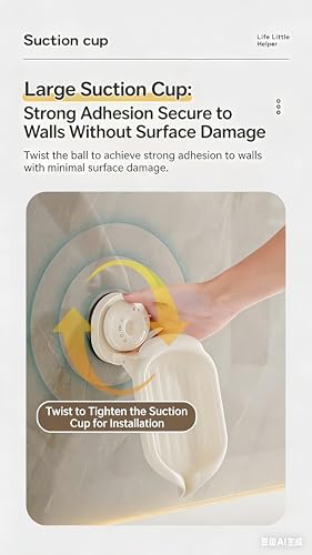 Rotatable Suction Soap Holder - Drill-Free Wall Mounted Soap Dish, Anti-Slip Waterproof Soap Rack with Drainage Tray for Bathroom Shower Laundry Room