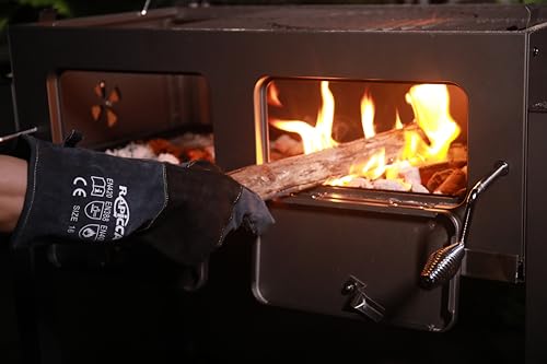 RAPICCA Fireplace Fire Pit Gloves, 932°F Fireproof Leather, 16in Dark Grey | For Wood Stove, Campfire, Charcoal, Cast Iron, BBQ Grill, Oven, Stick & MIG Welding, Forge, Dry Ice - color: Dark-grey(length 16in)