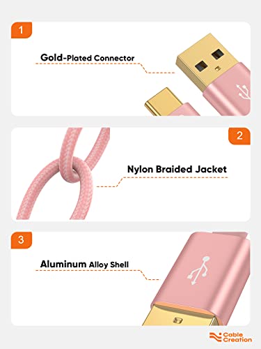 Short USB C to USB A 6inch,USB A to Type C Cord for iPhone/Laptop/Carplay | Anti Tear Braided, 0.5ft~10ft, 3A Fast Charging, 480Mbps, 56Kohm Pull-up Resistor,for Powerbank Cellphone Android Auto - color: Rose Gold, size: 0.5FT