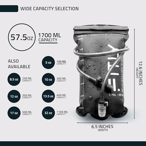 FITLY Soft Flask - Shrink As You Drink Soft Water Bottle for Hydration Pack - Folding Water Bottle Ideal for Running, Hiking, Cycling, Climbing & Rigorous Activity - color: Black, size: 60 Ounces
