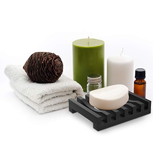 2Pcs Soap Dish Holder, Non-Slip Bathroom Accessories Silicone Soap Case Saver, Sink Deck Bathtub Shower Dish Soap Drainer, Silicone Holder for Soap, Sponges, Scrubber (Black) | Anti-Slip, Quick-Drying, Soap Holder for Kitchen Shower Room Bathroom - color: