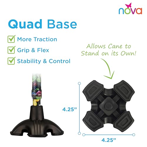 NOVA Offset Quad Cane for Seniors - Adjustable Walking Cane with Wrist Strap, Foam Handle, Anti-Rattle Lock - Lightweight Mobility Aid for Men and Women - Butterflies - color: Butterfly