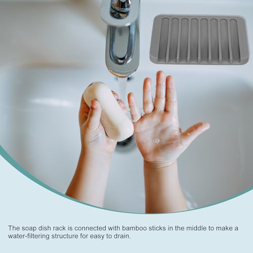 uxcell 2 Pcs Self Draining Silicone Soap Dish, Soap Tray with Drainage for Bathroom Shower Kitchen Sink, 4.5" x 3.1" x 0.4", Light Grey - color: Light Grey