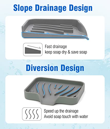AIMAIAIMAI 3-Pack Silicone Soap Dish Set – Bar Soap Holder with Self-Draining Design, Easy-Clean Tray for Shower, Bathroom, Kitchen, and Tub (Gray) - color: Grey