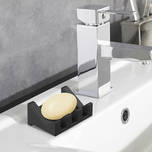 Silicone Soap Dish,3PCS Self Draining Soap Holder for Shower,Black | Self draining silicone soap dish with drainage,waterfall design keeps bar soap dry,extended soap holder for shower,bathroom - color: 3*black