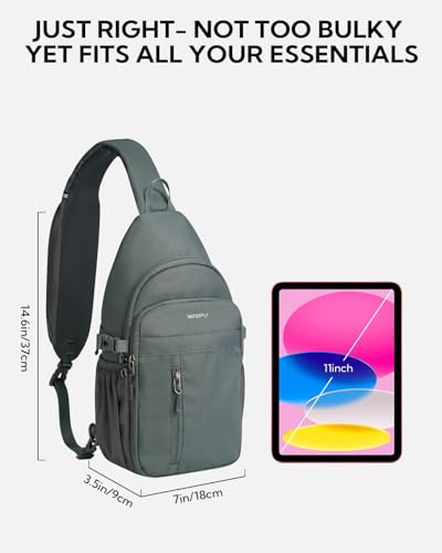WATERFLY Small Crossbody Sling Bag: RFID Travel Hiking Daypack Man Woman | RFID-blocking,12 Multi-compartment pockets,Water-resistant,Adjustable shoulder strap with phone pocket,Durable nylon - color: Dark Grey