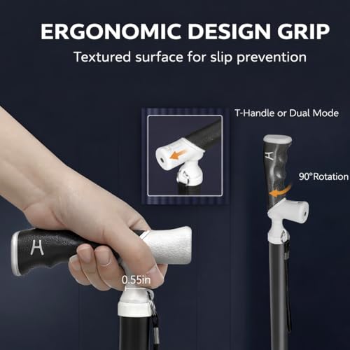 Titanium Alloy Walking Cane for Men & Women – Foldable & Adjustable Walking Stick with 2-in-1 T/L Ergonomic Handle, Lightweight & Heavy Duty Collapsible - color: BLUE