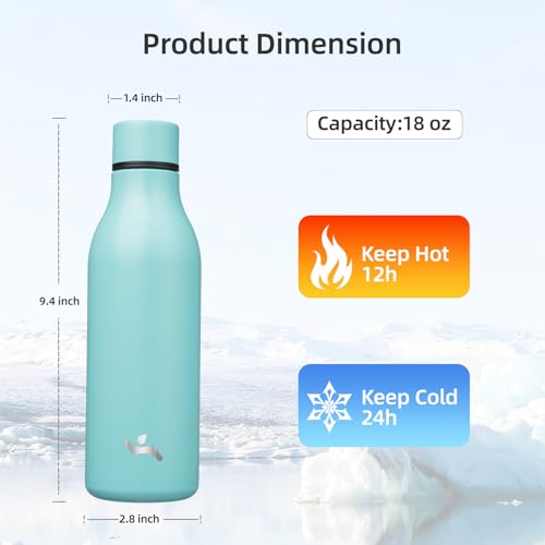 Konokyo 18 oz Insulated Stainless Steel Metal Water Bottle with Strap - color: Turquoise, size: 18 Ounces