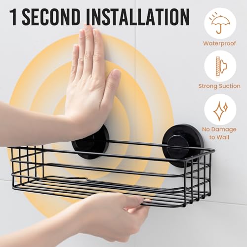 Shower Caddy Suction Cup, Bathroom Organizer for Inside Shower | Black Bathroom Organizer With Hook, Rustproof Shower Holder Storage, 3 Pack Shower Caddies, Heavy Duty Shower Basket - color: 3 × Dark Black