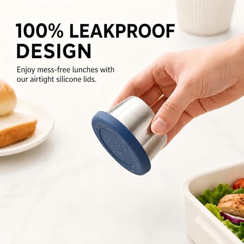 1.6 oz Salad Dressing Containers with Lids Set of 6 - Leakproof Reusable Stainless Steel Condiment Containers Small Sauce Cups with Silicone Lids for Lunch Boxes Picnics Travel Meal Prep - size: 1.6oz