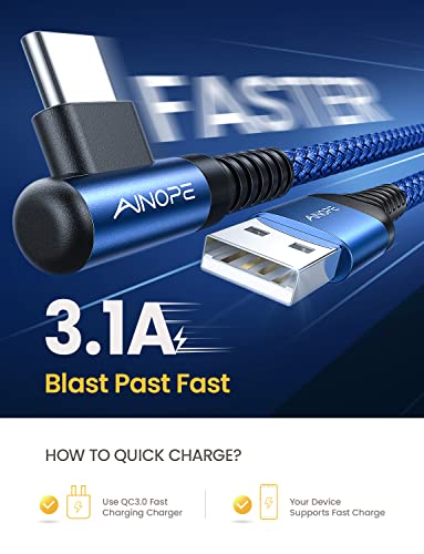 AINOPE [2 Pack 10FT] USB C Cable 3.1A C Charger Cable Fast Charging Right Angle Nylon Braided USB to USB C Compatible with Galaxy S22 S21 S10, Note 10 9 A51 LG G8 G7 Charging Cord - color: Blue, size: 10FT+10FT