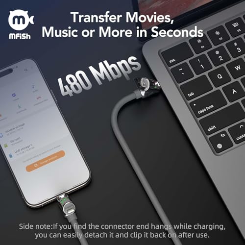 MFish 240W 4-in-1 Fast Charging Cable, Grey, 6.6FT | Carrying Case, USB-A & USB-C to USB-C/Lightning, For iPhone 17/16/15/14, MacBook, iPad, Laptop, Samsung S25/S24 - color: Grey, size: 6.6Ft
