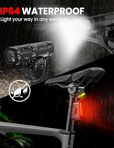 902LM Bike Lights Front and Back, USB-C Rechargeable Bicycle Light Set | 8+5 Modes for Night Riding, 97 m Beam, Water-Resistant Aluminum Headlight, Quick Mount for Road Mountain Commuter E-bikes