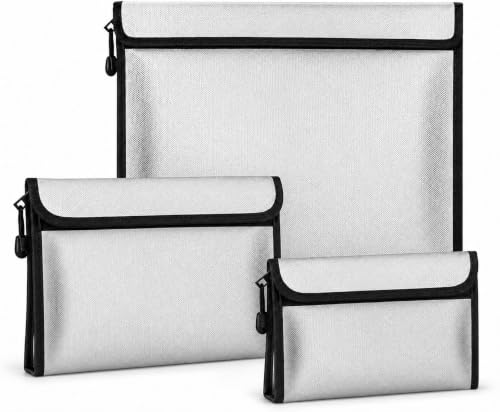 Fireproof Document Bags, 3 Pack, S/M/L, Water-Resistant, Gray | Safe Pouch Fireproof Money Zipper Storage Organizer for Important Papers, Cash, Passports, Jewelry & Electronics