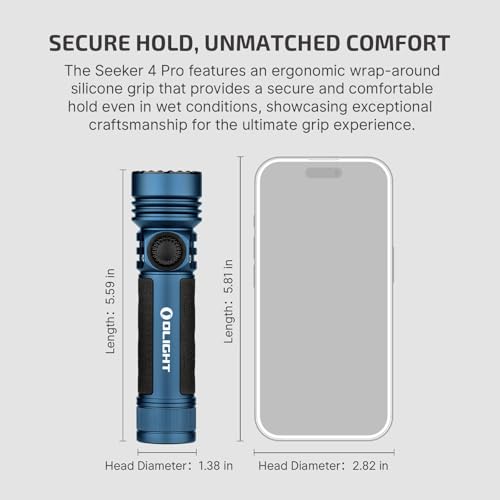 OLIGHT Seeker 4 Pro Rechargeable Flashlight Bright High Lumen Midnight Blue | 4600 Lumens, High Powerful Flash Light, with USB C Charging Holster, Waterproof IPX8 for Emergencies, Camping, Searching - color: Midnight Blue