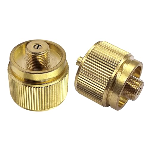 2Pcs Camping Stove Adapter,1LB Propane Small Tank Input EN417 Output | Leak Proof With Auto Shut Off If Improperly Connect,Solid Brass Construction, Corrosion Resistant,Tool Free Install