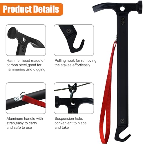 Eurmax USA Hiking Camping Tent Stakes and Hammer Set Lightweight Multi-Function Tent Hammer with Tent Stake Remover,Tent Pegs for Camping, Hiking, Backpacking, Gardening(Gold Stakes) - color: Gold, style: Stakes&Hammer