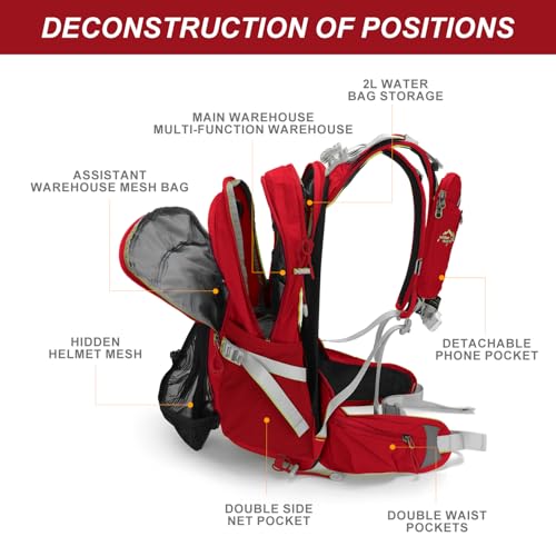 IX INOXTO 20L Hydration Backpack, Waterproof Hiking Internal Frame Backpacks with 2L Hydration Water Bladder and Rain Cover for Men, Lightweight Travel Daypack for Cycling,Camping,Ski (red) - color: Red